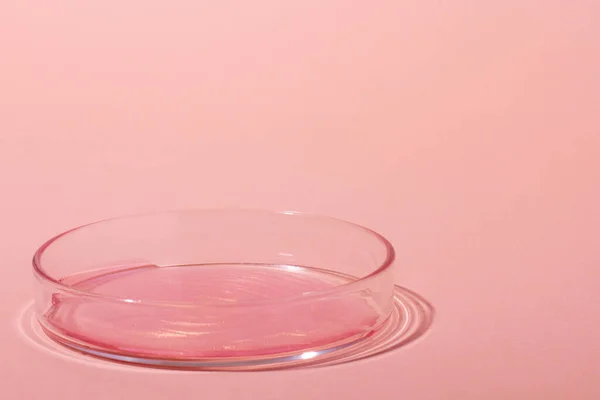 Vloeibaar Rose Goud Een Roze Vloeistof Met Glitter Een Petrischaal — Stockfoto