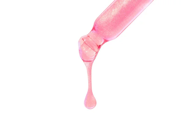 Pipette Csepegtető Folyadék Rózsaszín Színű Szikrázó Vagy Folyékony Rózsaarany Fehér — Stock Fotó