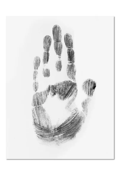 Handafdruk Zwart Een Wit Vel Papier — Stockfoto