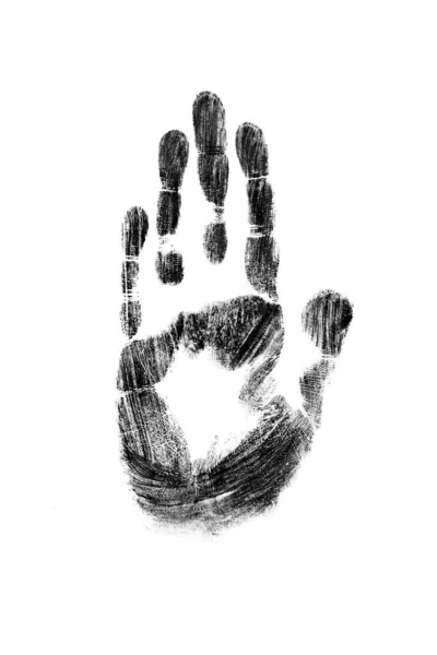 Handafdruk Zwart Geïsoleerd Een Witte Achtergrond — Stockfoto