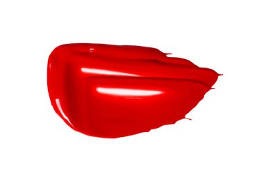 Ruj lekesi, dudak parlatıcısı, boya, kırmızı. Beyaz bir arkaplanda izole edilmiş. 
