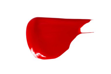 Ruj lekesi, dudak parlatıcısı, boya, kırmızı. Beyaz bir arkaplanda izole edilmiş. 