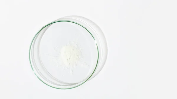Weißes Pulver Einer Petrischale Kokain Cannabinoid Medizinpulver Antibiotika Labor Forschung — Stockfoto