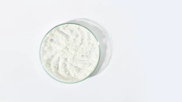 Λευκή Σκόνη Τρυβλίο Petri Κοκαΐνη Κανναβινοειδές Φαρμακευτική Σκόνη Αντιβιοτικό Εργαστήριο — Φωτογραφία Αρχείου