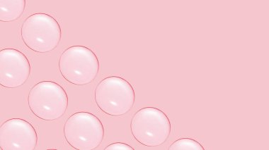 Sırayla temiz jel ya da su damlaları. Pembe bir arka planda.