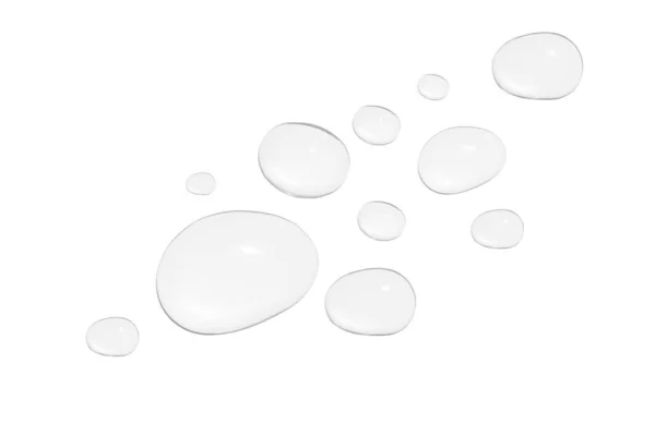 Краплі Прозорого Гелю Або Води Різного Розміру Білому Тлі — стокове фото