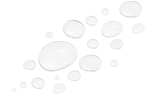 Σταγόνες Διάφανης Γέλης Νερού Διάφορα Μεγέθη Λευκό Φόντο — Φωτογραφία Αρχείου