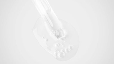 Göz damlasından şeffaf jeli ışık arka planına sızdırmak. Jeldeki kabarcıklar. Jel dokusu. 