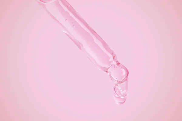 Transparante Gel Uit Een Oogdruppelaar Lekken Een Roze Achtergrond Bubbels — Stockfoto