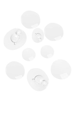 Soyut baloncuk arka planı. Kozmetik sıvısı. Yüz serumu dokusu. Kolajen. Kronik olarak Face. Serum Kozmetik. Temiz kabarcıklar, hava kabarcıkları. Jel dokusu. Şeffaf jel. Damlalar, takip, ilaç. Beyaz bir arkaplanda.