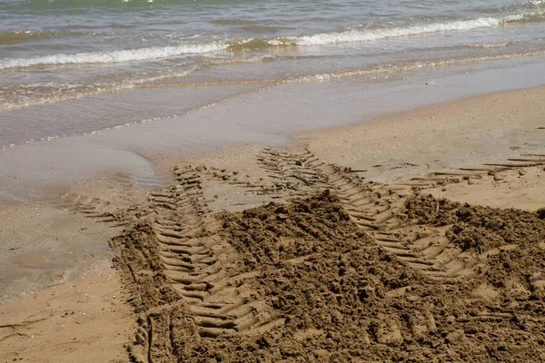 ビーチクリーニングマシンから砂の中の尾根やライン — ストック写真