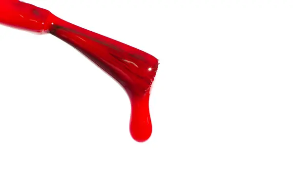 Red Dripping Nail Polish Brush White Background — Stock Photo, Image