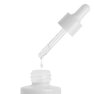 Gri kozmetik kavanozu ve düşürücü. Beyaz bir arkaplanda.