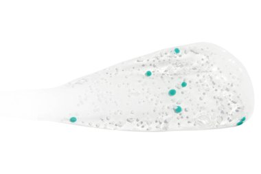 Smear, berrak jel ve mavi granüller, beyaz arka planda serum.