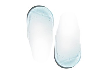 Şeffaf mavi jel ve serumun bulaşması, damlaları veya damlaları. Boş şeffaf bir arkaplanda.