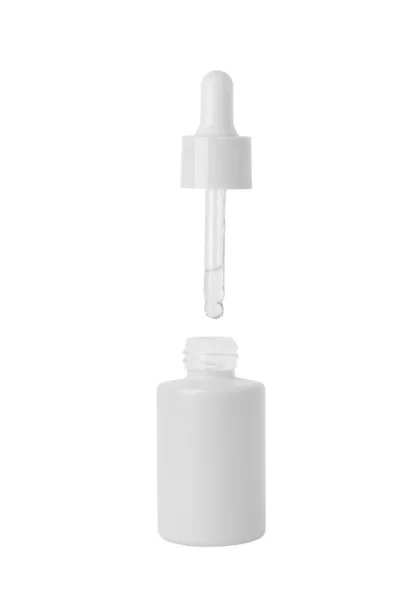 Grijze Cosmetische Pot Met Druppelaar Een Witte Achtergrond — Stockfoto