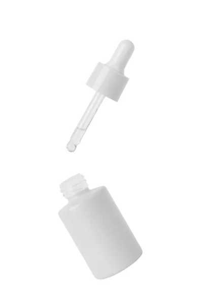Vaso Cosmetico Grigio Con Contagocce Sfondo Bianco — Foto Stock
