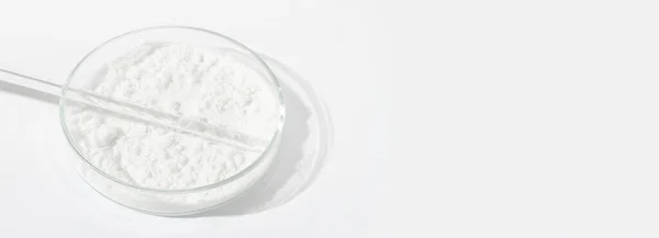 Bubuk Putih Cawan Petri Kokain Kanabinoid Bubuk Obat Antibiotik Lab — Stok Foto