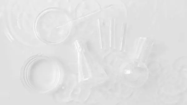 Laborutensilien Wasser Ansicht Von Oben Petrischalen Kolben Reagenzgläser — Stockfoto