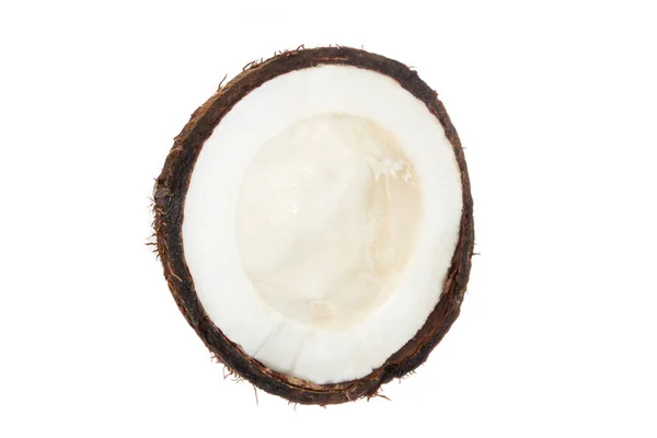 白い背景にココナッツの殻の半分のココナッツ — ストック写真