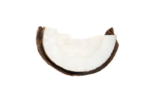 Kawałek Część Kokosa Muszli Kokosowej Białym Tle — Zdjęcie stockowe