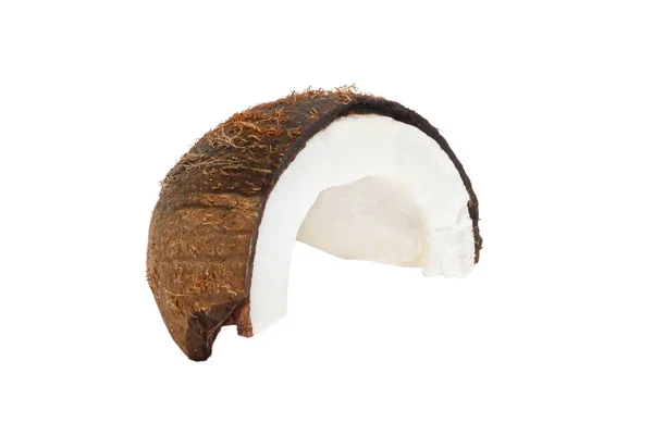 Stück Teil Einer Kokosnuss Einer Kokosnussschale Auf Weißem Hintergrund — Stockfoto