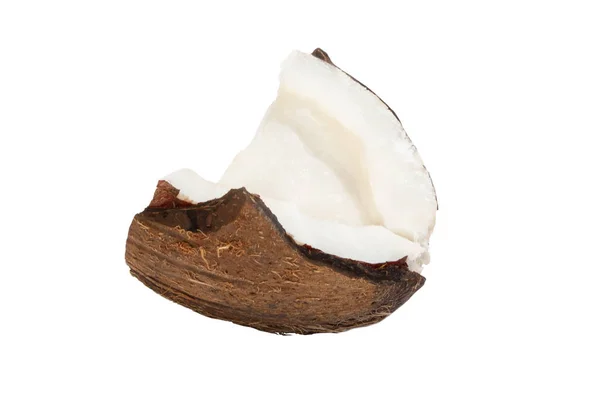 Stück Teil Einer Kokosnuss Einer Kokosnussschale Auf Weißem Hintergrund — Stockfoto
