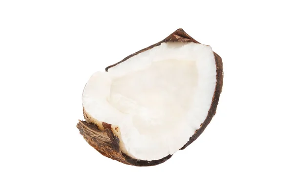 Stuk Deel Van Een Kokosnoot Een Kokosnoot Dop Een Witte — Stockfoto