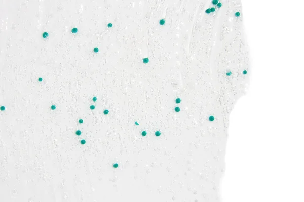 Průhledný Gel Modrými Granulemi Rozmazané Sérum Bílém Pozadí — Stock fotografie