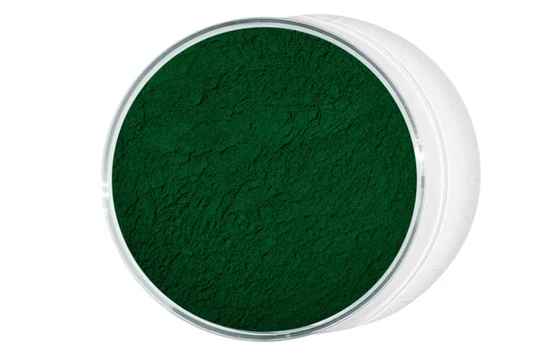 Płytka Petriego Izolowana Pustym Tle Zielony Proszek Szalce Petriego — Zdjęcie stockowe