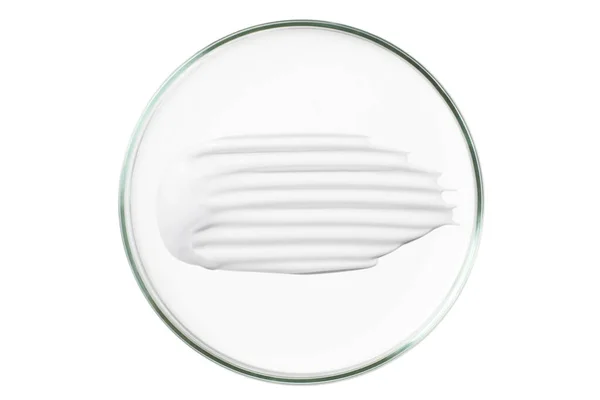 Placa Petri Aislada Sobre Fondo Vacío Una Mancha Crema Cosmética —  Fotos de Stock