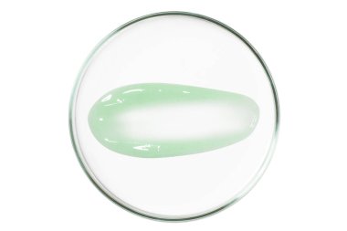 Petri kabı boş arkaplanda izole edildi. Yeşil jel, petri kabında serum..