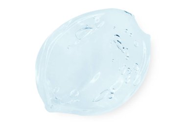 Büyük bir leke ya da açık mavi jel damlası, serum. Boş şeffaf bir arkaplanda.