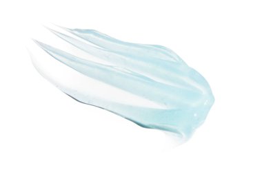 Büyük bir leke ya da açık mavi jel damlası, serum. Boş şeffaf bir arkaplanda.