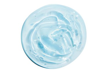 Güzel, şeffaf, mavi bir jel lekesi, boş bir arka planda..