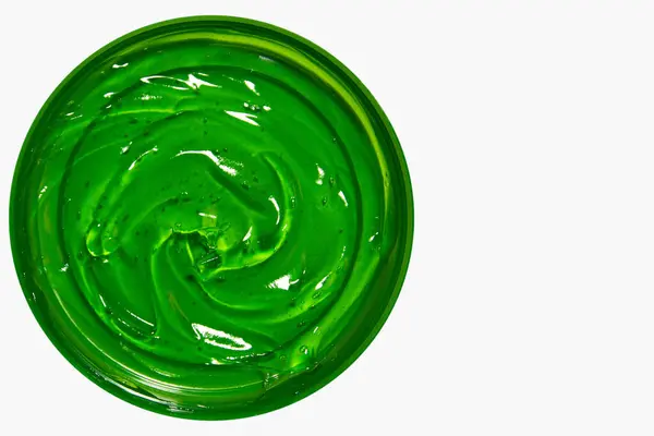Transparent Green Cosmetic Gel Jar Light Background — Stock Photo, Image