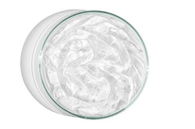 Transparent cosmetic gel in a Petri dish. View from above. On an empty background. clipart