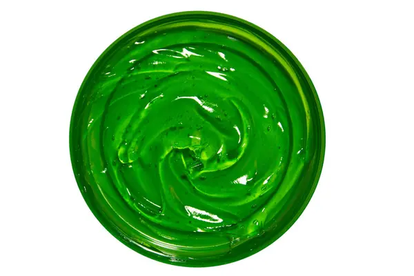 Transparent Green Cosmetic Gel Jar Empty Background — Stock Photo, Image