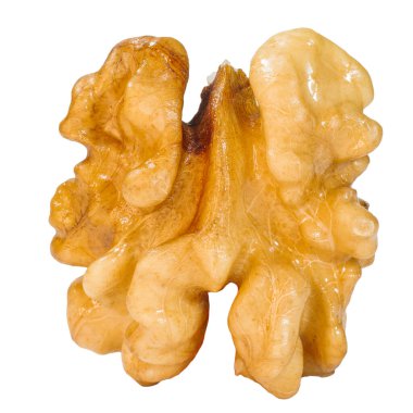 Yarım ceviz. Alanın derinliği. İzole edilmiş. Boş bir arkaplanda.