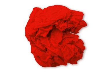 Kırpılmış kırmızı kağıt. Kağıt topu. Kağıt top. boş bir arkaplanda