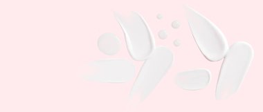 Pembe arka planda bir dizi krem ve şeffaf jel. Boş boşluk