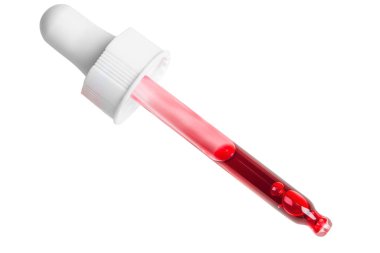 Kırmızı sıvı asitli boru ya da serum. Boş bir arkaplanda