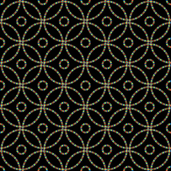 Elkaar Grijpende Cirkels Geometrische Vector Naadloos Patroon Zwarte Achtergrond — Stockvector