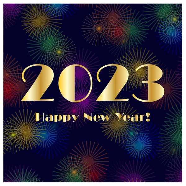 2023 Zlato Šťastný Nový Rok Jasným Ohňostrojem Pozadí Vzor Černé — Stockový vektor