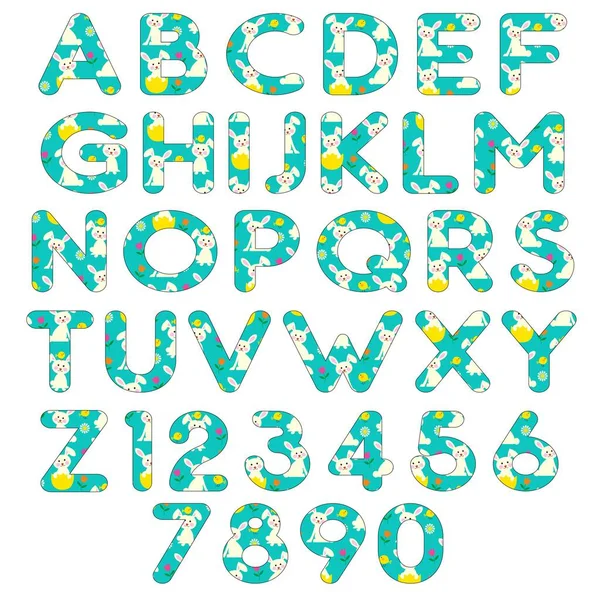 Lapin Pâques Motif Poussin Alphabet — Image vectorielle