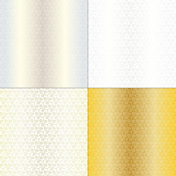 Silver Gold White Seamless Scrolled Abstract Vector Patterns — Stock Vector