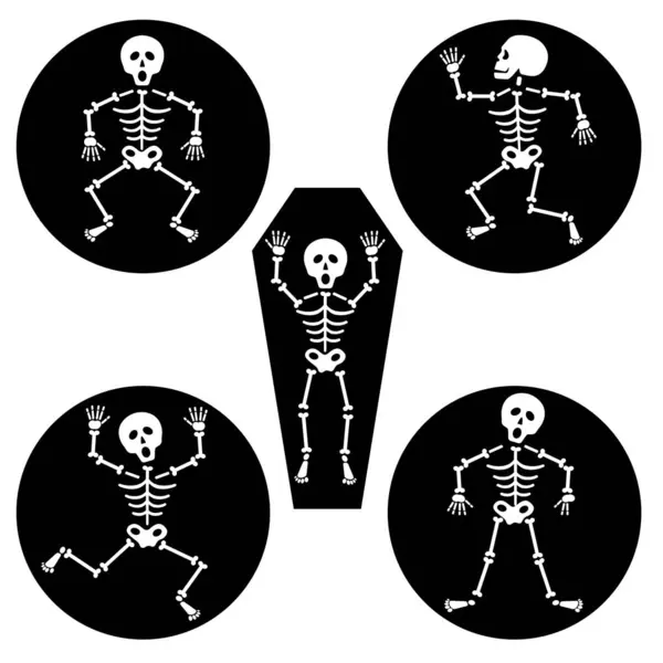 Halloween Vektor Weiße Skelette Silhouette Auf Schwarz Vektorgrafiken