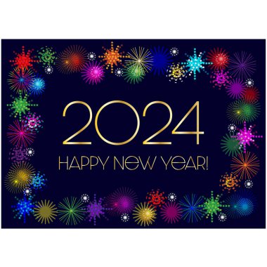 Yeni yıl arifesi 2024 Havai fişek çerçeveli grafik 