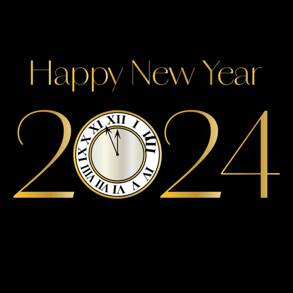Feliz Año Nuevo 2024 Vector Gráfico Con Reloj Cuenta Atrás Ilustración de stock
