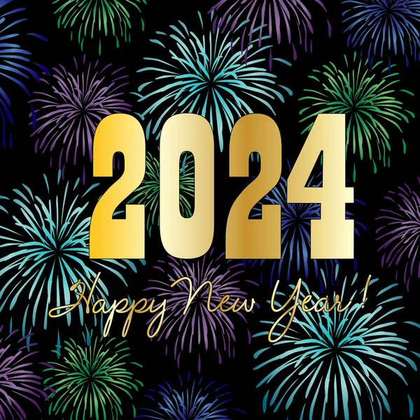 2024 Felice Anno Nuovo Grafico Con Fuochi Artificio Sfondo Nero Vettoriale Stock